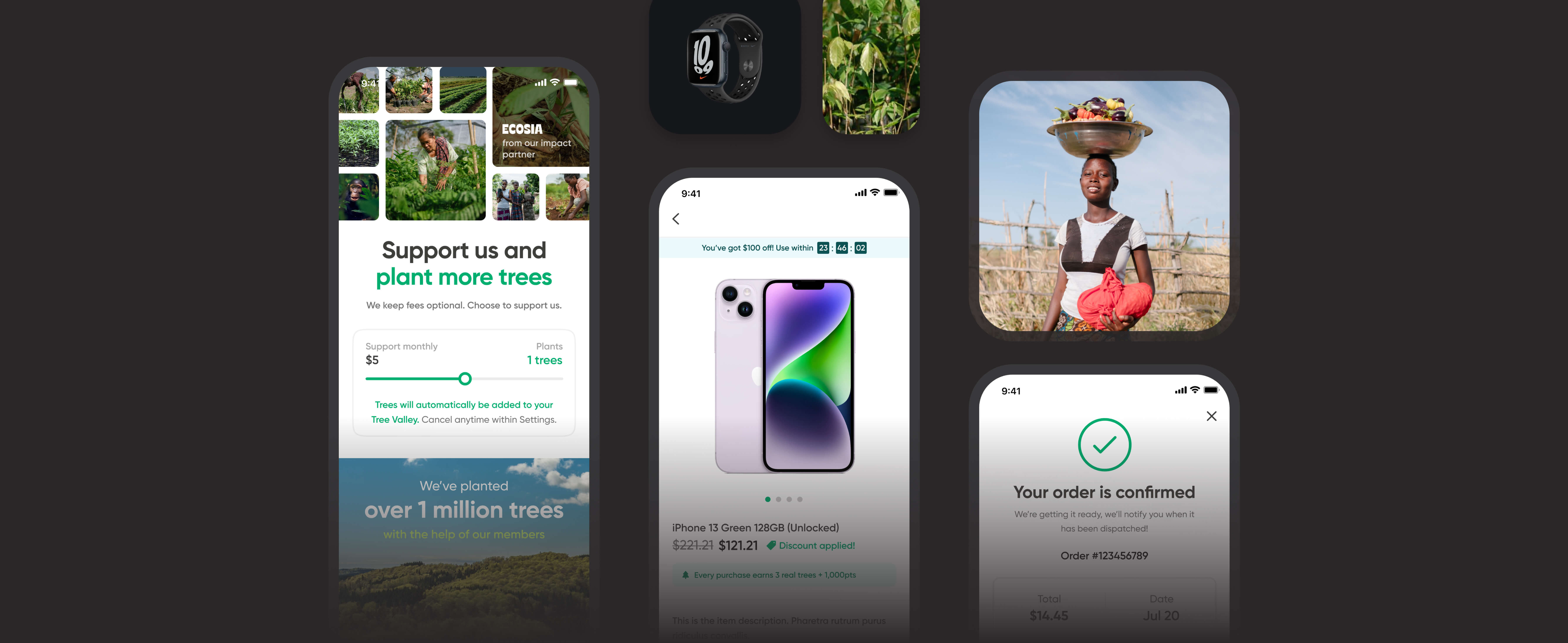 Image of app UI showing Treecard's revenue tools
