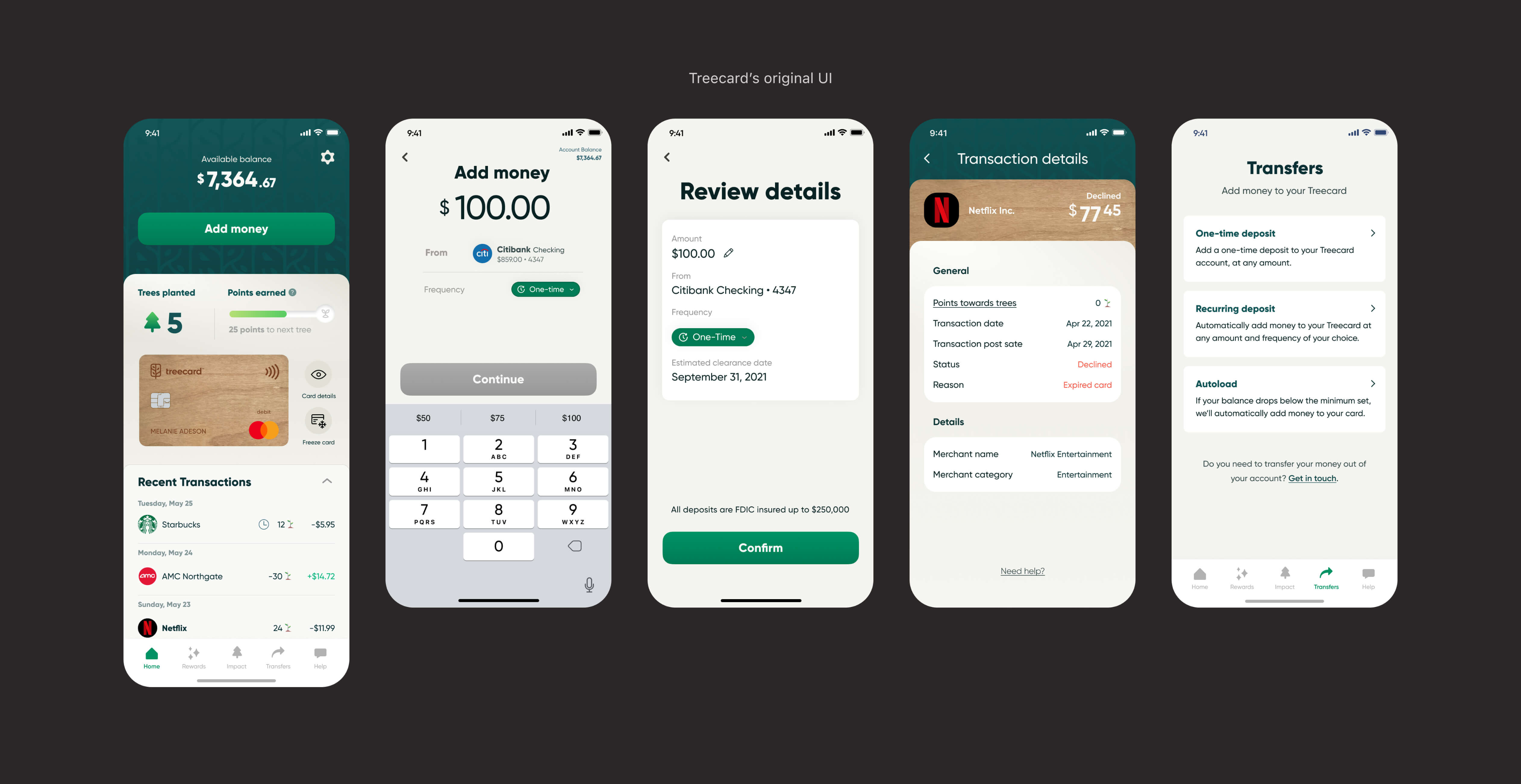 Image of Treecard's UI before I started working for them
